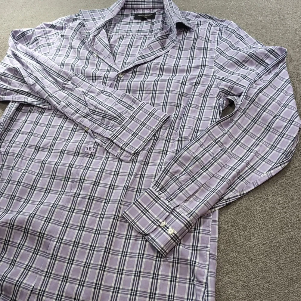 Banana Republic‎ Mens Shirt Purple Plaid Slim Fit Non Iron Casual Button Down M